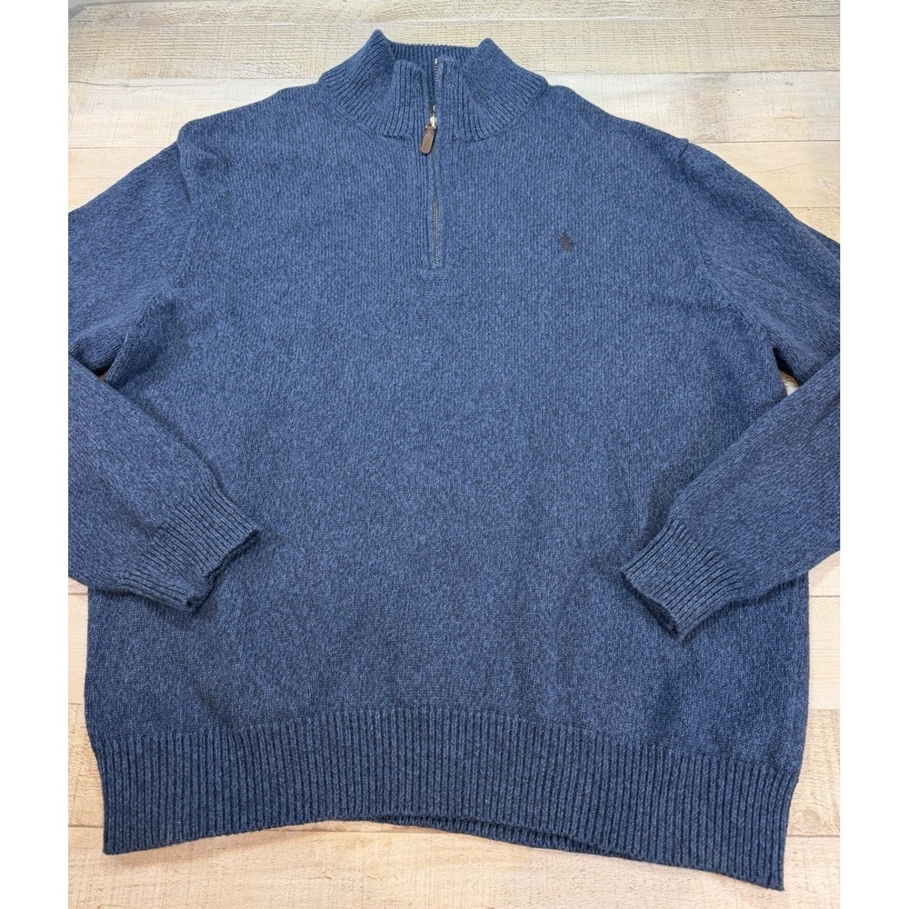 Polo Ralph Lauren Sweater Mens XL Blue 1/4 Zip Cotton Pullover Pony Logo